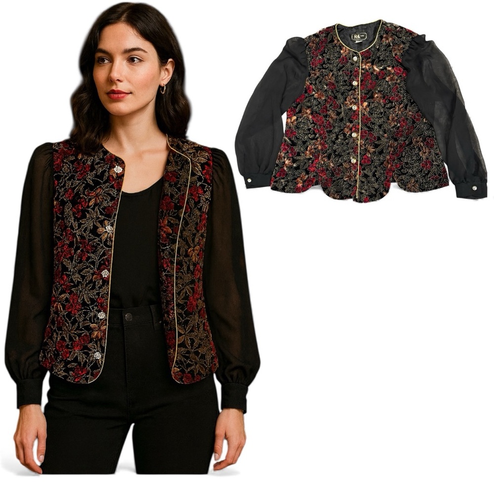 R&K Evening floral brocade maximalist holiday festive blouse sz‎ 18 button up